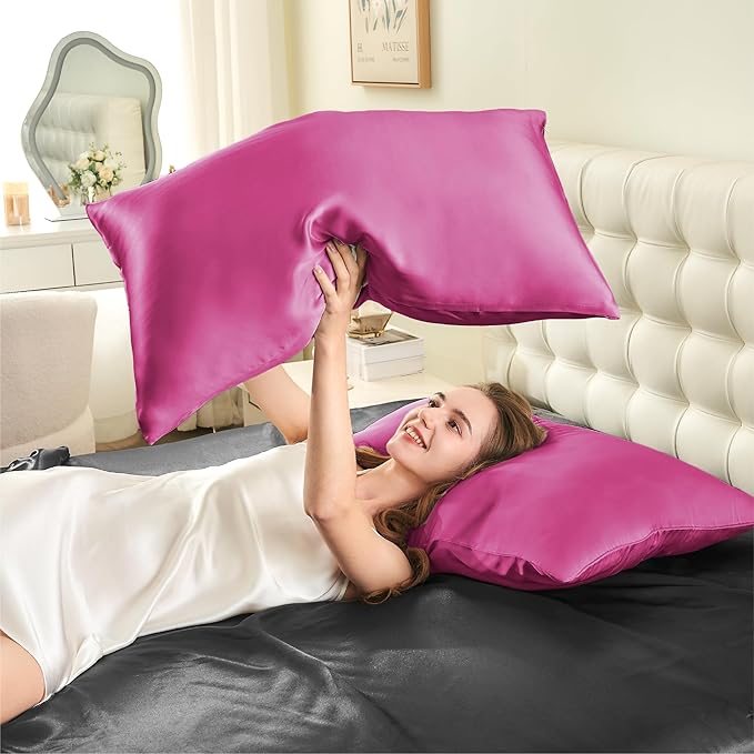 INFIIXSO Mulberry Silk Pillowcase for Hair and Skin, Silk Pillow Cases King Size with Hidden Zipper 20x40 Inches, Extraordinary Smooth and Soft Cooling Pillow Cases for Hot Sleepers(Hot Pink, 1 Pack)