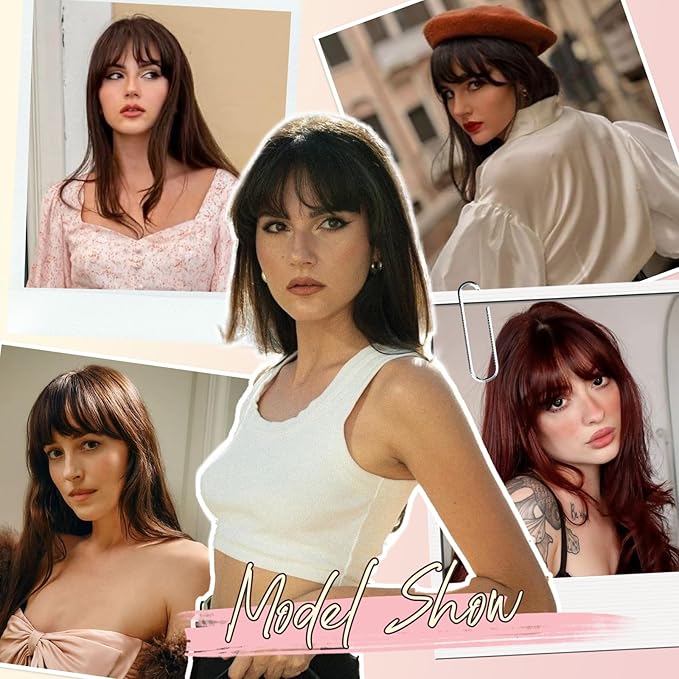Clip in Bangs, Synthetic French Bangs Hair Clip, Bleach Blonde Fake Bangs Fringe with Temples Hairpieces for Women Natural Curved Hair Extensions for Daily Wear