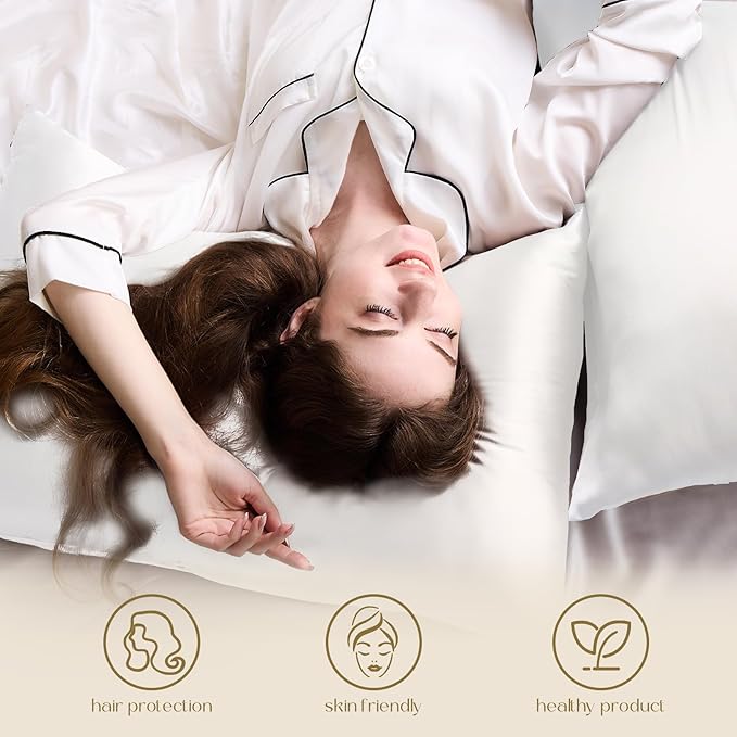 ZIMASILK 100% Pure Mulberry Silk Pillowcase 2 Pack, Soft and Smooth,Both Sides Premium Grade 6A Silk,600 Thread Count,with Hidden Zipper (Queen 20''x30'',White)