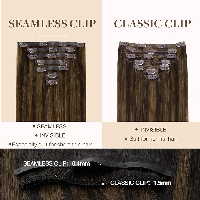 GOO GOO Clip in Hair Extensions Real Human Hair, Remy Human Hair Extensions Clip ins for Women, Natural Human Hair, 24 Inch 140g 7Pcs, 2C/4E/6C Brown Sugar Swirl Highlights