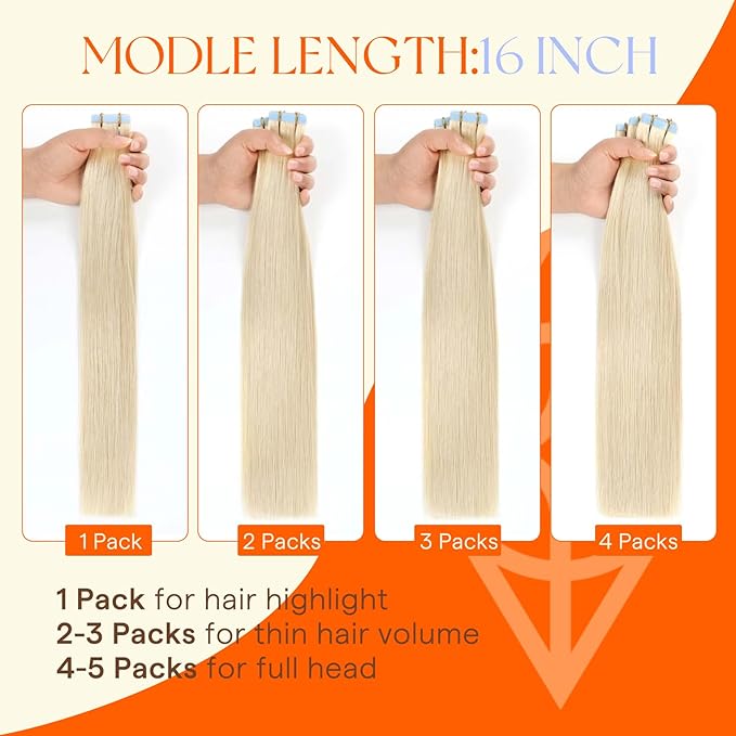 Full Shine Injected Tape in Hair Extensions Human Hair 18 Inch Double Sided Color 16 Golden Blonde Highlight 22 Medium Blonde Remy Seamless Skin Weft Insert Tape in Extensions 20Pcs 50G
