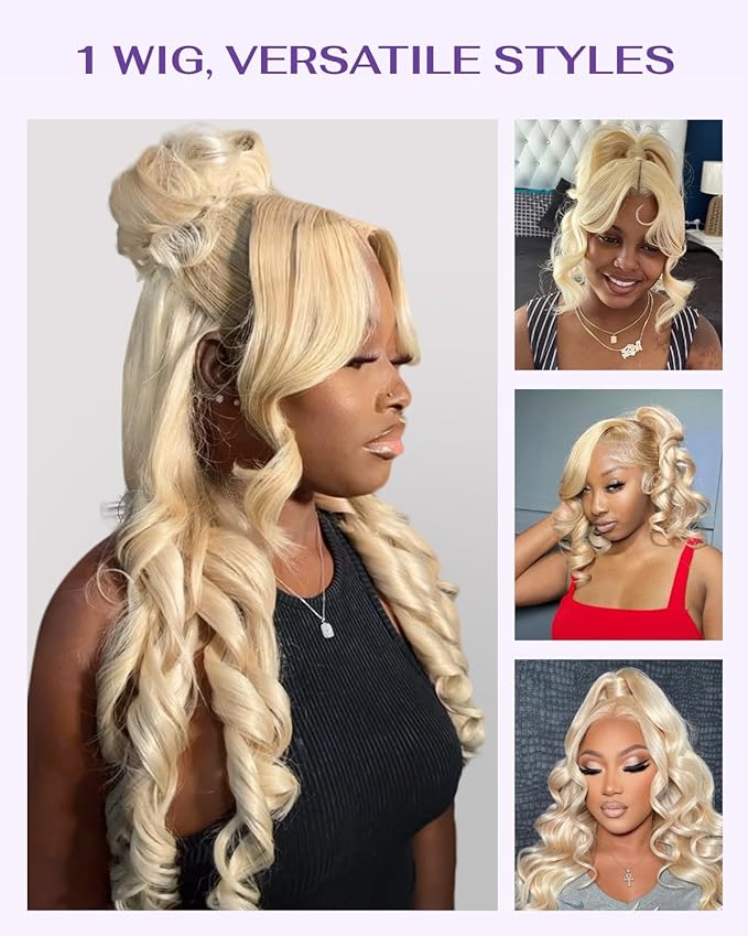 Hidden Strap Body Wave 360 613 Lace Front Wig Human Hair Glueless Wigs Human hair Pre Plucked Pre Bleached 180% Density Blonde Wig With Drawstring HD Full Lace Human Hair Wigs 32Inch