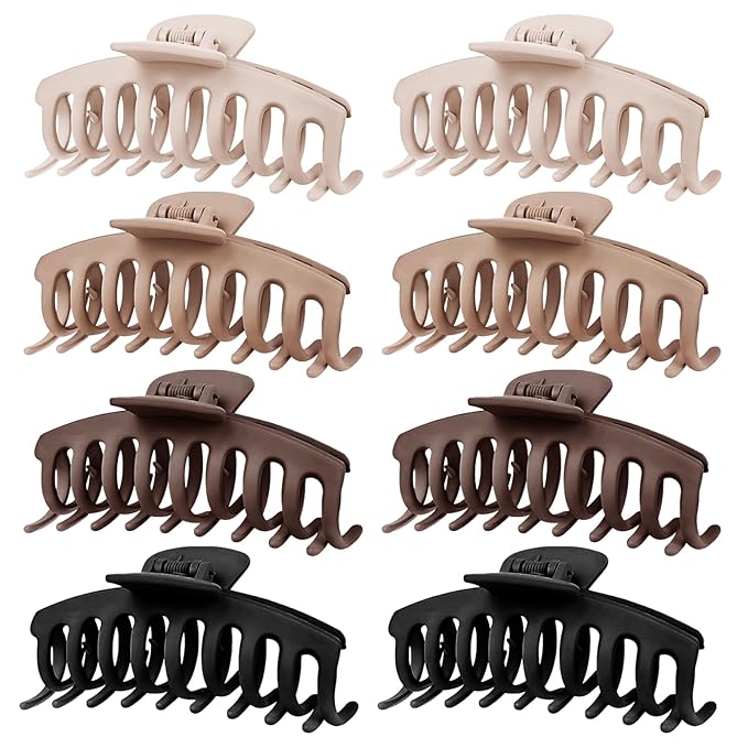 TOCESS Hair Claw Clips for Women - 8PK Large Neutral Matte Jumbo Hair Clips for Thick, Thin, Long, Short, Curly Hair Girls, Big Jaw Clip Set for Daily Use
