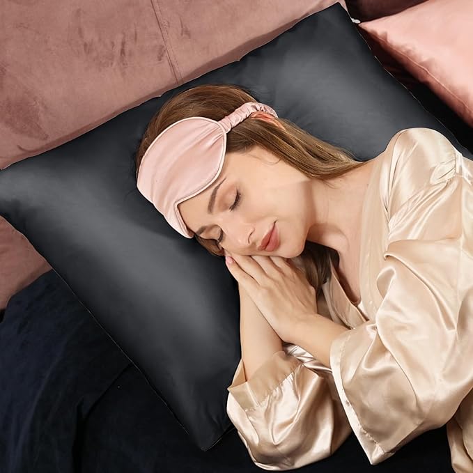 Adubor Silk Pillowcase Silk Pillow Case 2 Pack for Hair and Skin with Hidden Zipper, Both Sides 23 Momme Silk Pillow Case (Space Grey, King: 20''X36'')
