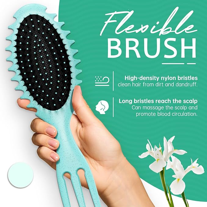 Curly Hair Brush Set,Curl Defining Brush for Curly Hair,Trident Handle Design,Detangling & Shaping & Defining Curls for Women and Girls,Wet or Dry Hair(Green)
