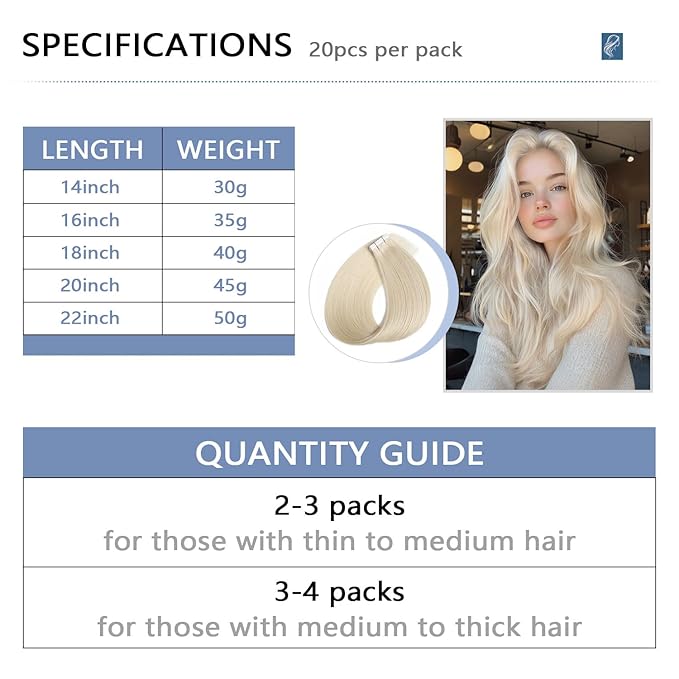 COOKAYU Invisible Tape in Hair Extensions, Platinum Blonde 35g 20pcs 16Inch Seamless Human Hair Extensions Straight Invisi Edge Tape ins