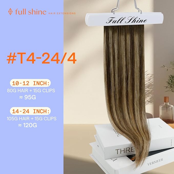 Full Shine Hair Extensions Clip ins Balayage Medium Brown to Honey Blonde Clip in Hair Extensions Remy Hair for Raving 16 Inch 120 G 7 Pcs