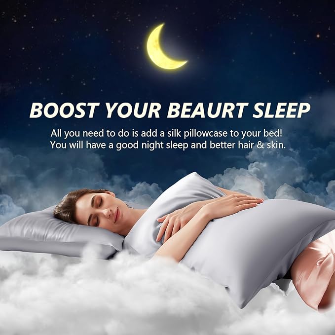 Silk Pillow Cases King Size 100% Mulberry Silk Pillowcase for Hair & Skin Inches 22 Momme Both Sided Grade 6A Silk Cooling Soft Breathable 20 x 36 with Hidden Zipper 1PC, Grey