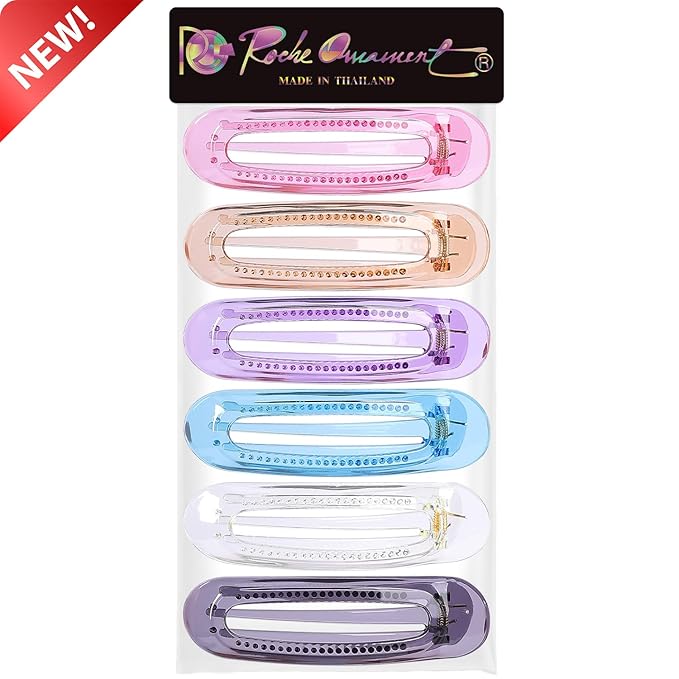 RC ROCHE 6 Pcs Flat Claw Hair Clips for Women Alligator French Barrette Long Thick Hair Duckbill Curved No Slip Grip Lay Flat Side Slide Firm Classic Styling, Large Transparent Multicolor