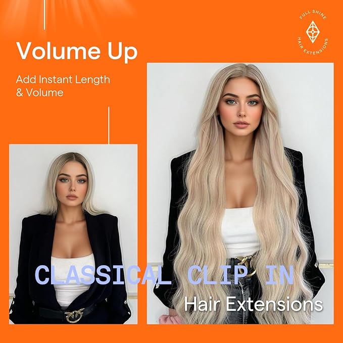 Full Shine Ash Blonde Hair Extensions for White Women 12 Inch Highlight Ash Blonde Hair Extensions Clip in for Short Hair 7 Pcs 95 G