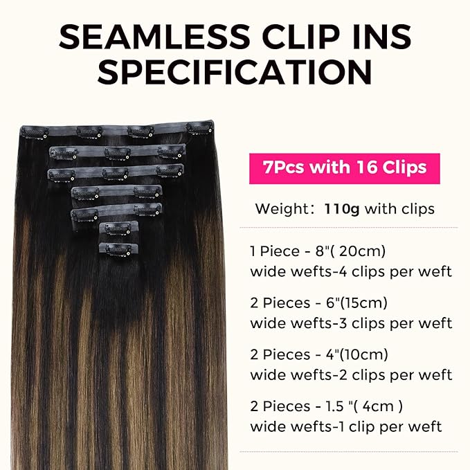 Lashey Seamless Clip in Hair Extensions Human Hair Light Yaki Natural Black Mixed Chestnut Brown 20 Inch 7pcs 110g Real Human Hair Clip ins for Black Women