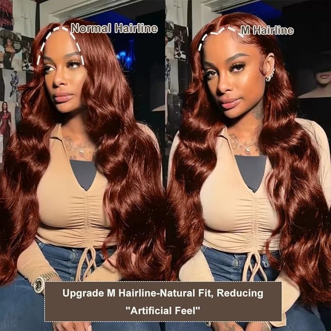 BVH 22 Inch Reddish Brown 13x6 Lace Front Wigs Human Hair Body Wave Wigs Human Hair 200 Density Hd Lace Frontal Wigs M Hairline 33# Brown Wigs (13x6 Reddish Brown Lace Front Wigs Human Hair, 22 Inch)