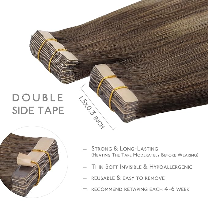 WENNALIFE Tape in Hair Extensions Human Hair, 20pcs 14 inch 50g Balayage Chocolate Brown to Honey Blonde Remy Tape Hair Extensions Real Human Hair Tape Extensions Coloured Hair Extensions