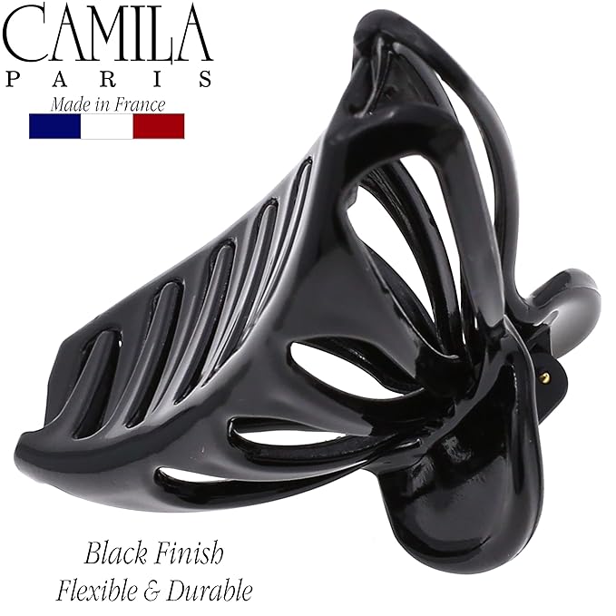 Camila Paris CP3138 French Hair Clip for Women Thick Hair for Long Curly Wavy Hair, Black, Girls Hair Claw Clips Fashion Styling Hair Accessories for Women, Strong Hold No Slip Grip, Made in France
