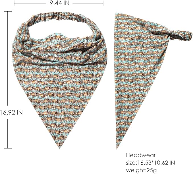 6 Pack Hair Scarf Headband for Women Elastic Bandana Head Scarf Large Boho Triangle Kerchief with Clips Non Slip Scarves