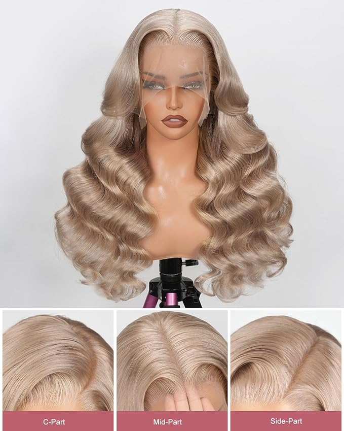 Alididi Ash Blonde Wig Human Hair 180% Density Milk Tea Ash Blonde Wig 13x6 Body Wave Hd Thin Lace Front Wigs Human Hair Full And Thicker Pre Plucked Pre Cut Natural Hairline With Baby Hair 22 inch