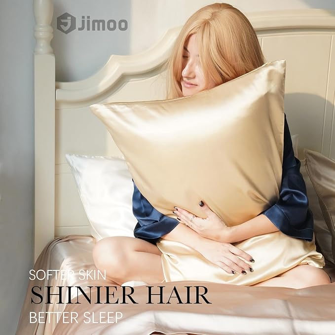 100% Mulberry Silk Pillowcase for Hair and Skin, 22 Momme Pure Natural Silk Pillow Case Both Sided with Zipper, Pillow Cover for Women Mom Men (Beige, King 20''×36'', 1 Pack)