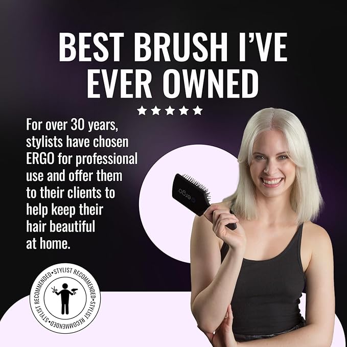 ERGO Super Gentle Mini Paddle Brush for Blow Drying - Hair Brushes for Women with Thick or Thin Hair - Dual Hairbrush for Women - Detangler Hair Brush - Gently Detangles Curly or Wet Hair - ERG750