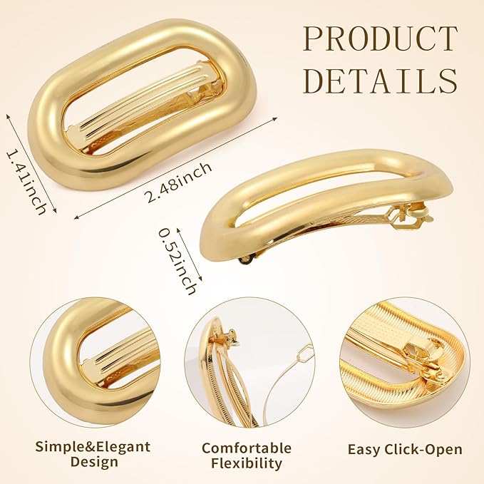 2 PCS Metal Hair Clips for Women, Vintage Gold French Barrette Clip, Stylish Durable & Elegant Metal Hair Clips, Silver Hair Barrettes for Thin Thick Hair, Retro Hair Accessories Christmas Gift