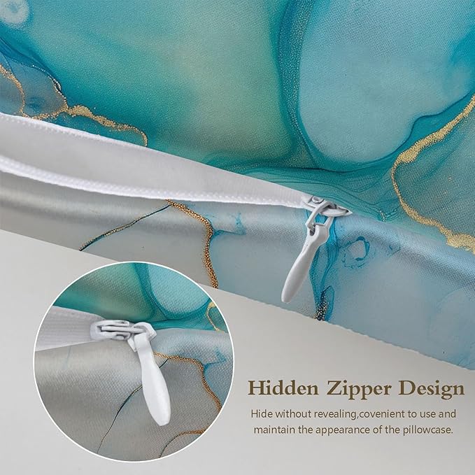 Imitation Silk Pillow Case for Hair and Skin Abstract Blue and Gold Marble 1 Pack Satin Pillow Case Standard Size with Hidden Zipper Smooth Cooling Pillow Cover for Sleeping 20”x26”