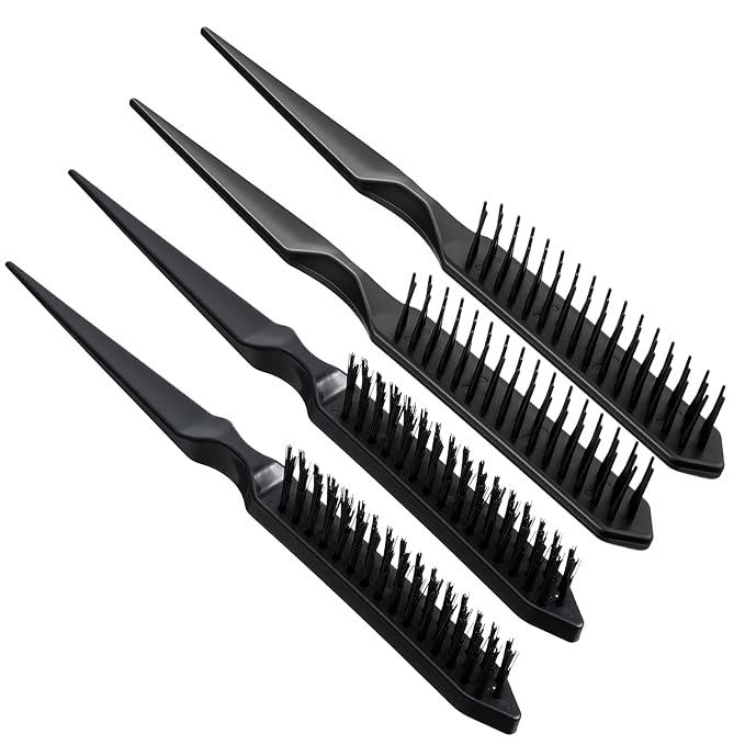 Sibba 4PCS 3 Row Teasing Brush Rat Tail Detangling Hairbrush Hair Styling Teasing Comb Boar Bristle Hair Brush Comb Slick Back Brushes for Natural Curly Sectioning Curls Unbraider Volume Parting Combs