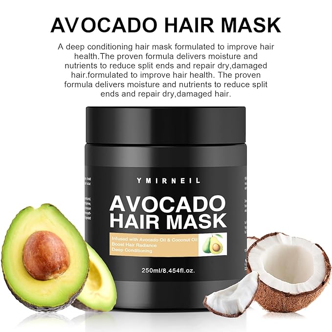 Avocado Hair Mask, 8.45 fl oz, Avocado & Coconut Oil,Hair moisturizing&Damaged Hair Deep Conditioning