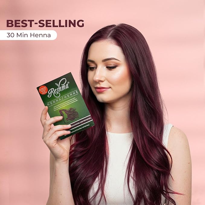 Reshma Beauty 30 Minute Henna Hair Color Infused with Organic Henna Lawsonia Inermis 100% Gray Coverage for Soft, Shiny Hair, Plant-Based Hair Dye—1.05 oz Pack of 1 (Burgundy)