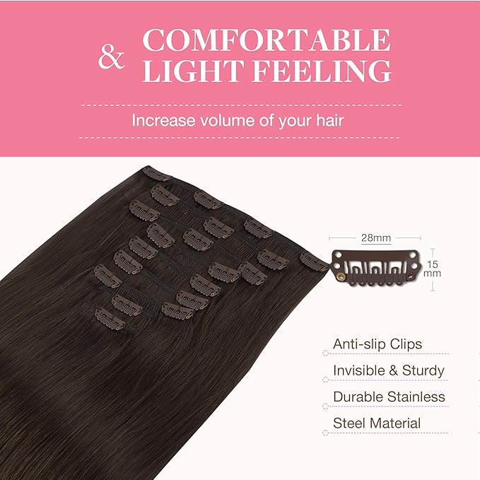 GOO GOO Clip in Hair Extensions Real Human Hair, Remy Human Hair Extensions Clip ins for Women, Natural Human Hair, 22inch 150g 9Pcs, 2A Light Brown