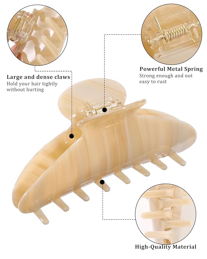HAIMEIKANG Large Acetate 4 Inch Hair Claw Clip for Women - French Style Hair Claws for Thick Hair with Non-Slip Teeth, Hair Accessories for Updos, Buns & Ponytails