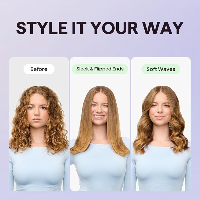 Wavytalk Hair Straightener Brush, Sleek Sweep Ionic Straightening Brush, Anti-Scald Ceramic Straightener Comb with LED Display for Super Smooth Hair, Dual Voltage, Rose Gold.