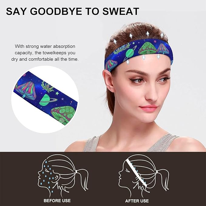 Womens Mens Headband for Running, Winter, Workout (Space Mushrooms)