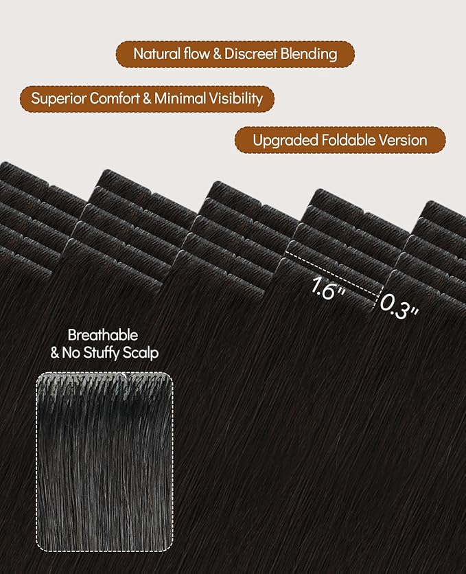 VINBAO 60g Invisi Edge Tape in Extensions Human Hair 22in 20pcs Darkest Brown Pro Invisible Hair Extensions Real Human Hair Seamless Natural Blend 22inch #2