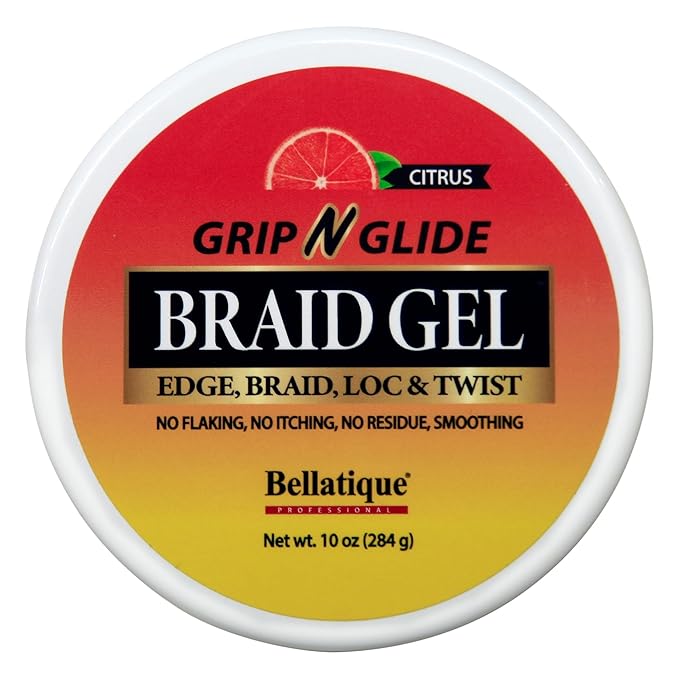 GRIP N GLIDE Braiding Gel Maximum Hold for LOC & Twist - No Flaking, No Whitening, Fast Drying, High Shine, Cool & Refreshing, Long Lasting Hold (10 oz)