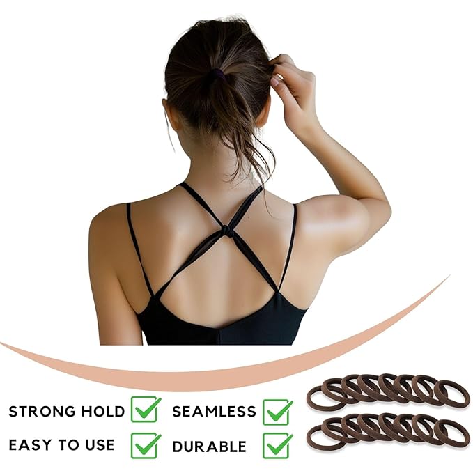 60 Pcs 2 Inch Brown No Damage Hair Ties for Women Thick Hair, Large Soft Seamless Nylon Fabric Elastic Hair Ties Ponytail Hair Holders Hair Elastics Hair Band for Women