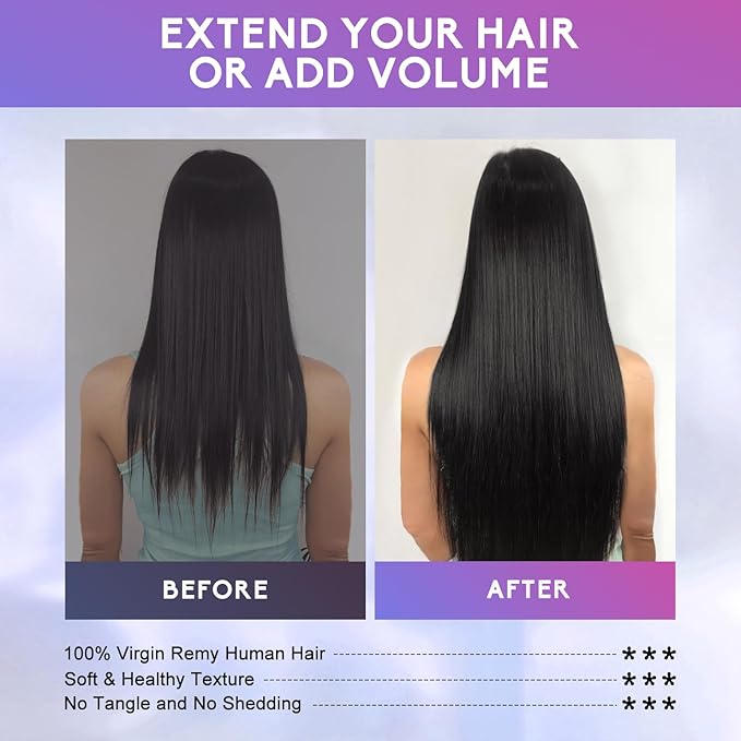 Clip in Hair Extensions Real Human Hair, 22 Inch 110g, 1B Natural Black, Invisible Seamless Straight Remy Human Hair Extensions Cip ins for Women 8pcs Per Set with Double Weft