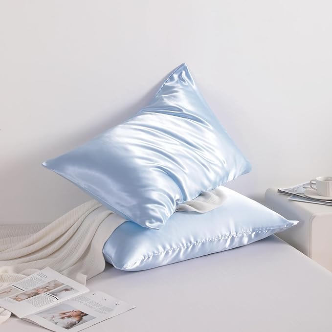 NTBAY 2 Pack Satin Standard Pillowcases for Hair and Skin, Luxurious and Silky Pillow Cases with Envelope Closure, 20x26 Inches, Aqua