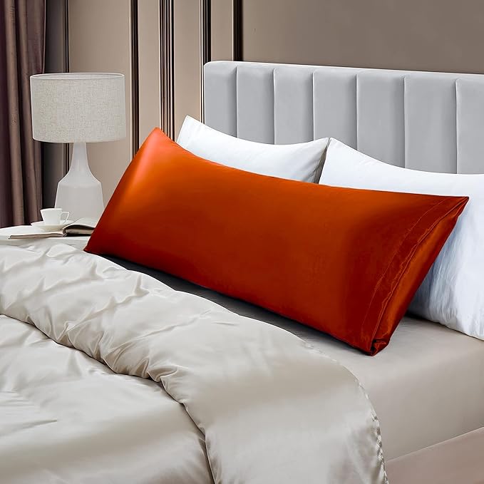 Aormenzy Satin Body Pillow Cover Set of 2, 20x54 Inches Burnt Orange Body Pillow Case for Adults, Silky Soft & Cooling Body Pillow Pillowcase with Envelope Closure