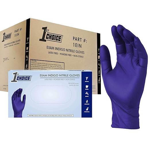 1st Choice Nitrile Disposable Gloves, 3 Mil, Indigo, Case of 1000 Small Gloves, Disposable Latex Free Nitrile Medical Gloves