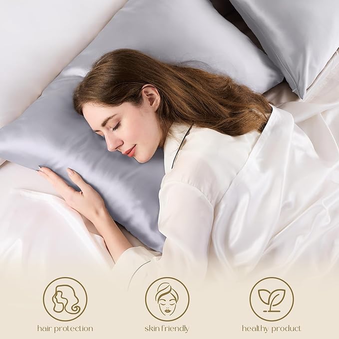 ZIMASILK 100% Pure Mulberry Silk Pillowcase for Hair and Skin Health,Soft and Smooth,Both Sides Premium Grade 6A Silk,600 Thread Count,with Hidden Zipper,1pc (Queen 20''x30'',Silver Grey)