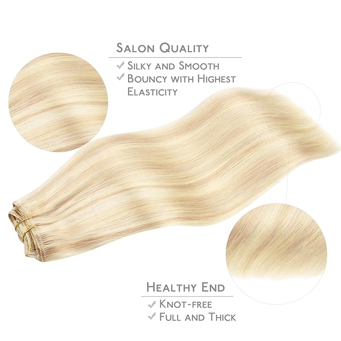 WENNALIFE Clip in Hair Extensions Real Human Hair, 20 Inch 150g 9pcs Balayage Light Wheat Platinum Blonde Remy Hair Thicker Double Weft Extensiones De Cabello Humano Con Clip Ins Straight Full Volume