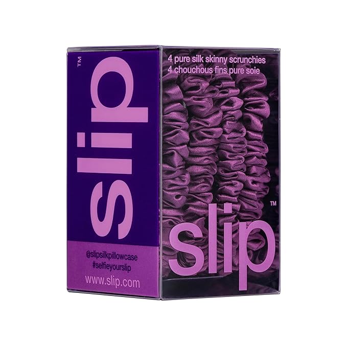 slip Skinny Scrunchies: Anti-Crease, Anti-Breakage Slipsilk™ Design Protects Delicate Hair | Includes 4 Pure Silk Scrunchies: Dark Purple