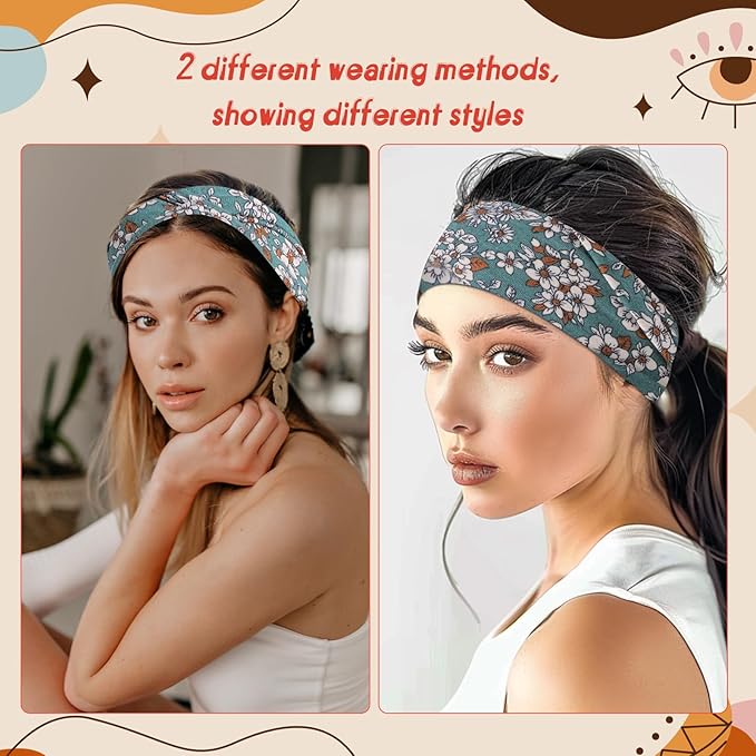 obeoby Headbands for Women, 8 Pack Boho Style Headbands Non Slip Fashion Wide Hairband Hair Wrap Hippie Clothes for Women