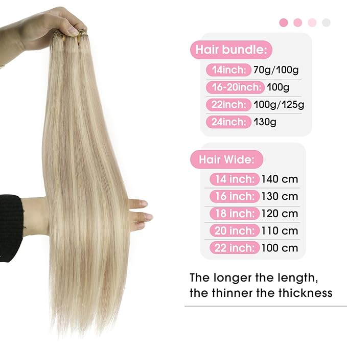 YoungSee Weft Hair Extensions Highlight Warm Ash Blonde Mix Bleach Blonde Human Hair Sew in Extensions Highlights Hair Extensions Weft Soft Remy Hair 18Inch 100G