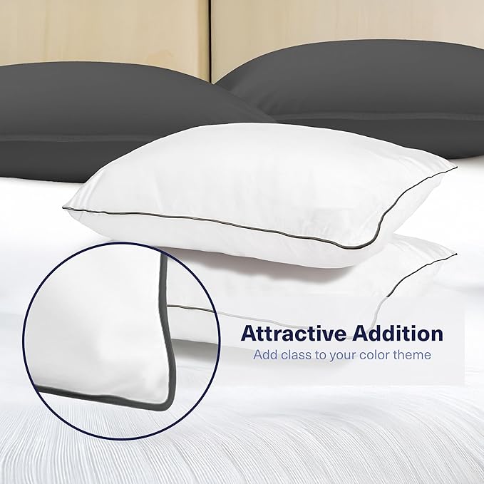Kickoff Viscose Bamboo Pillowcase, King, Set of 2, 100% Organic Hidden Zippered Viscose Bamboo Pillow Case King Size, Cooling Pillow Cover for Hot Sleepers (20"x40", Trimmed, Pewter)