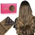 WENNALIFE Clip in Hair Extensions Real Human Hair, 14 Inch 120g 7pcs Human Hair Extensions Clip In Human Hair, Light Ash Brown to Warm Chocolate Highlighted Caramel Blonde Hair Extensions Clip In Real