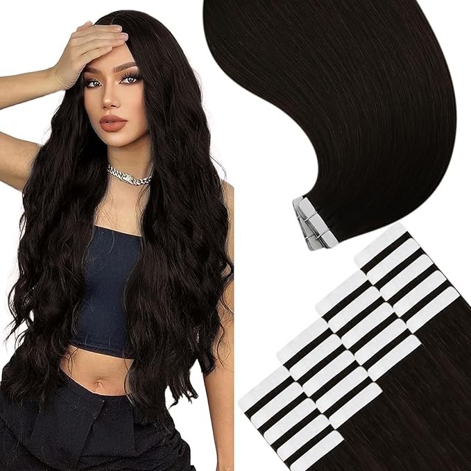 YoungSee Human Hair Tape in Extensions Brown Invisible Tape in Hair Extensions Real Human Hair Dark Brown Tape on Remy Hair Extension Straight 18 Inch 20pcs 50g Adding Length