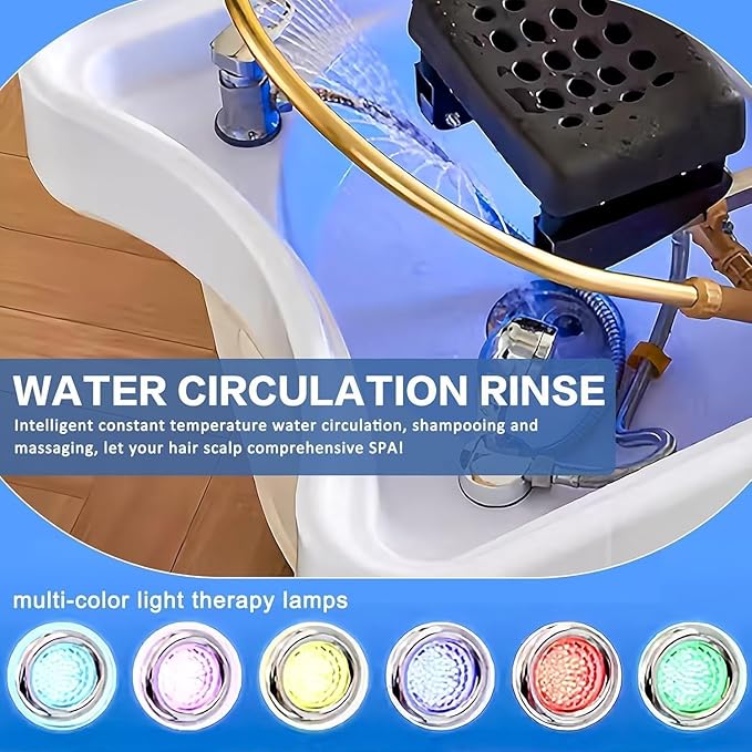 Professional Beauty Salon Shampoo Bed Head Spa Equipment with Water Circulation,Steamer,Shampoo Chair Luxury Head Care SPA Shampoo Bed (Beige)