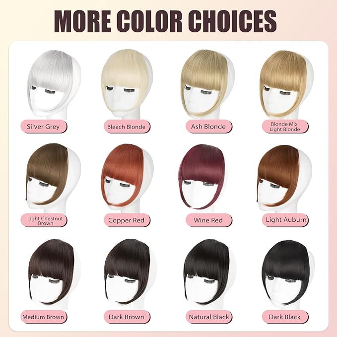 Clip in Bangs, Synthetic Wispy Bangs Hair Clip, Dark Black Fake Bangs Fringe with Temples Hairpieces for Women Natural Curved Hair Extensions for Daily Wear