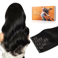 DOORES Seamless Clip-in Human Hair Extensions, Natural Black 7pcs 24 Inch 120g, Thick Hair Extensions Straight Invisi Edge