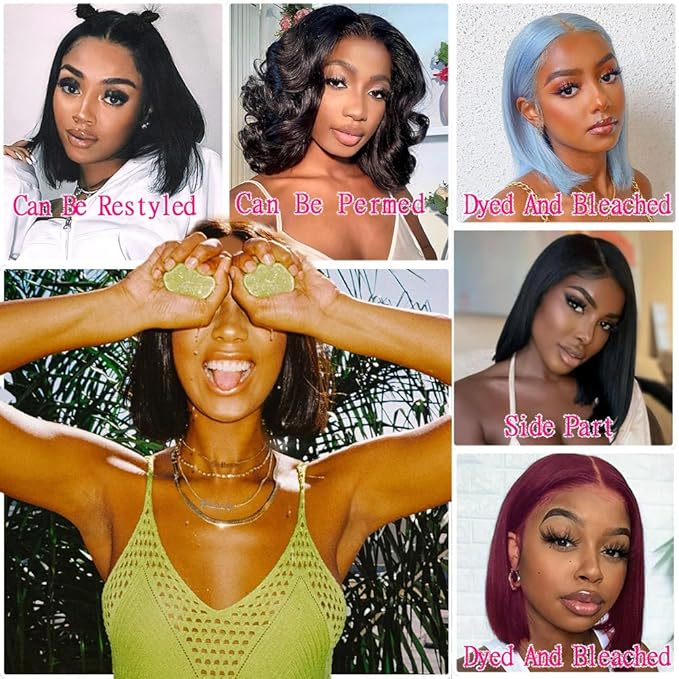bob wigs human hair 16 Inch glueless wig human hair 180% Density glueless wigs human hair pre plucked pre cut 4x6 HD Transparent Frontal Wigs Human Hair Lace Front Wigs for Women